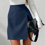 Women High Waist Blue Split Skirt