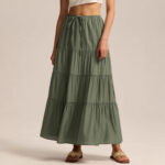 Olive Crinkled Tiered Skirt