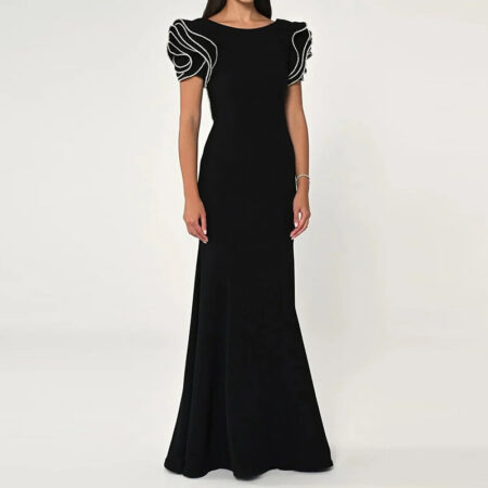 Round Neck Petal Evening Dress for women
