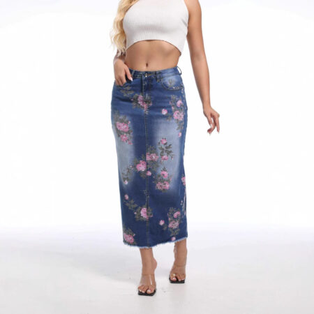 Women's high waist floral print denim Skirts
